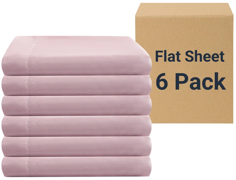 ZPECC Flat Sheets Only - 6 Pack Soft Microfiber Sheets, Bedding Essentials with Color-Coded Label for Hosts of Hotel, Motel, Rental Properties or Airbnb (Pink, Queen 90"x102")