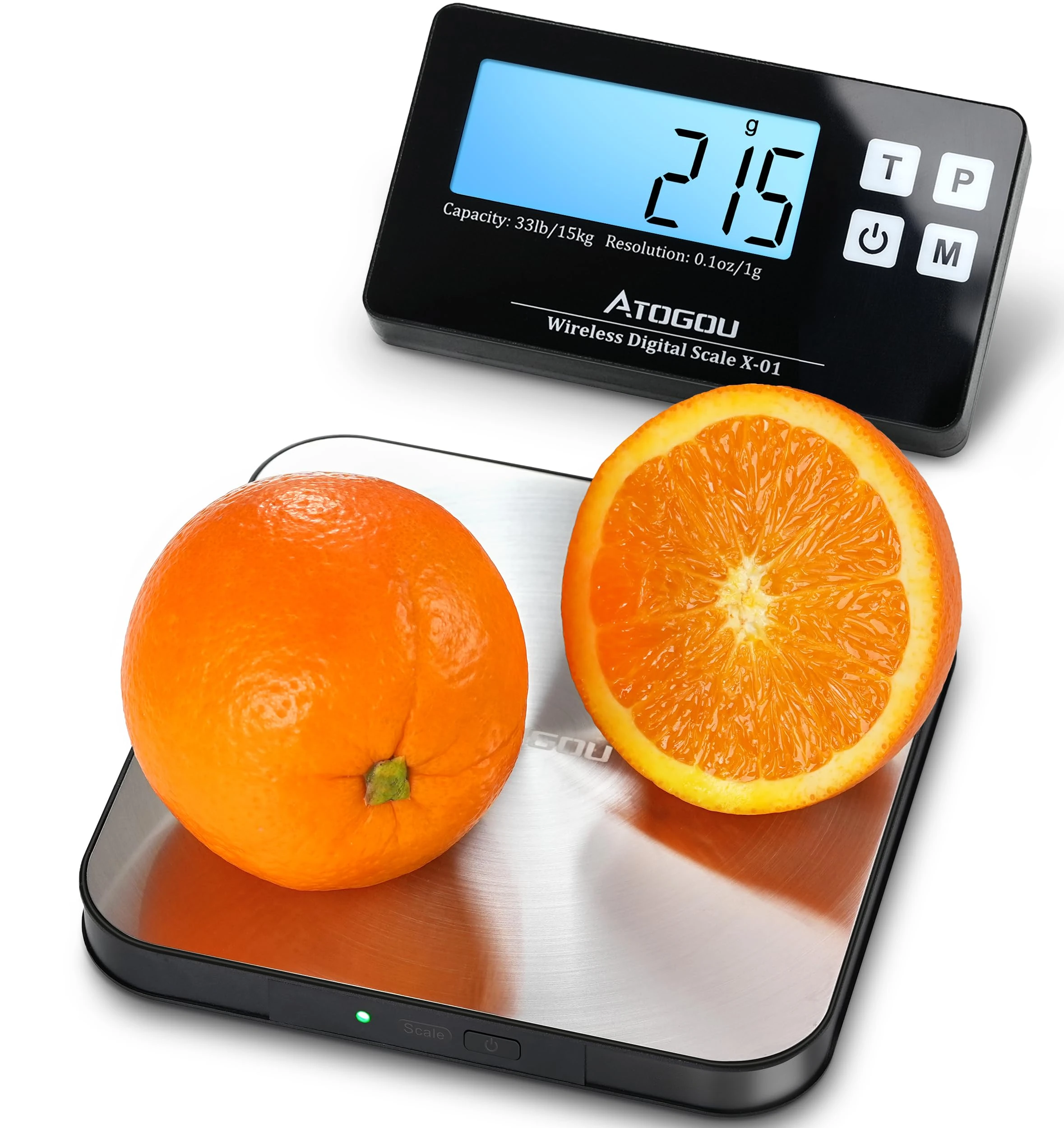 Aotgou Digital Kitchen Scale, 15kg Wireless Food Scale with Remote Display, 1g Precise Graduation, Food-grade 304 Stainless Steel, Magnetic, Digital Scale for Cooking, Baking, Postage, Shipping