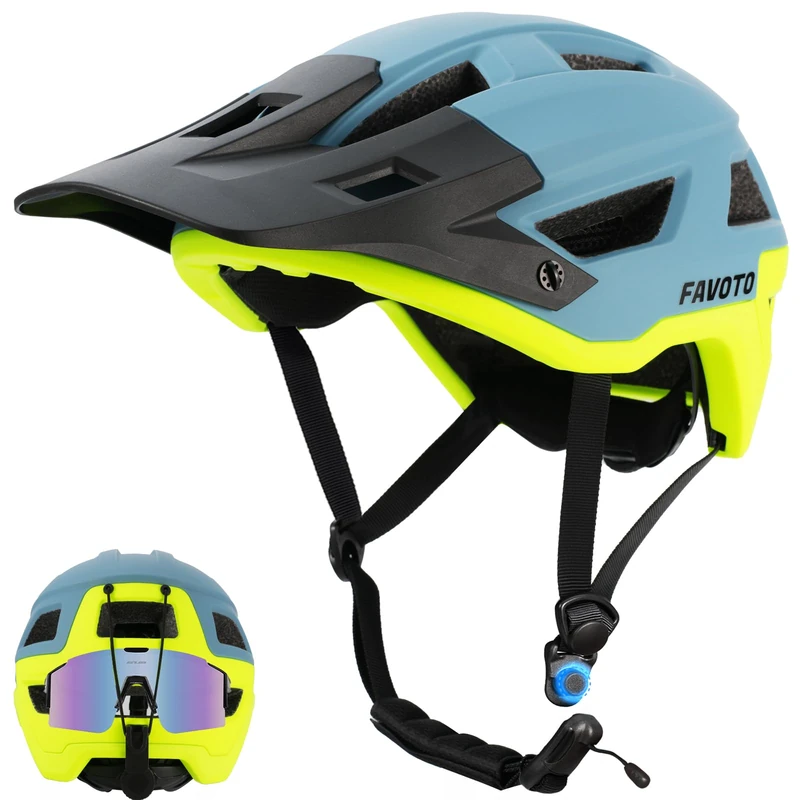 Favoto Mountain Bike Helmet - Lightweight MTB Visor Blue Green