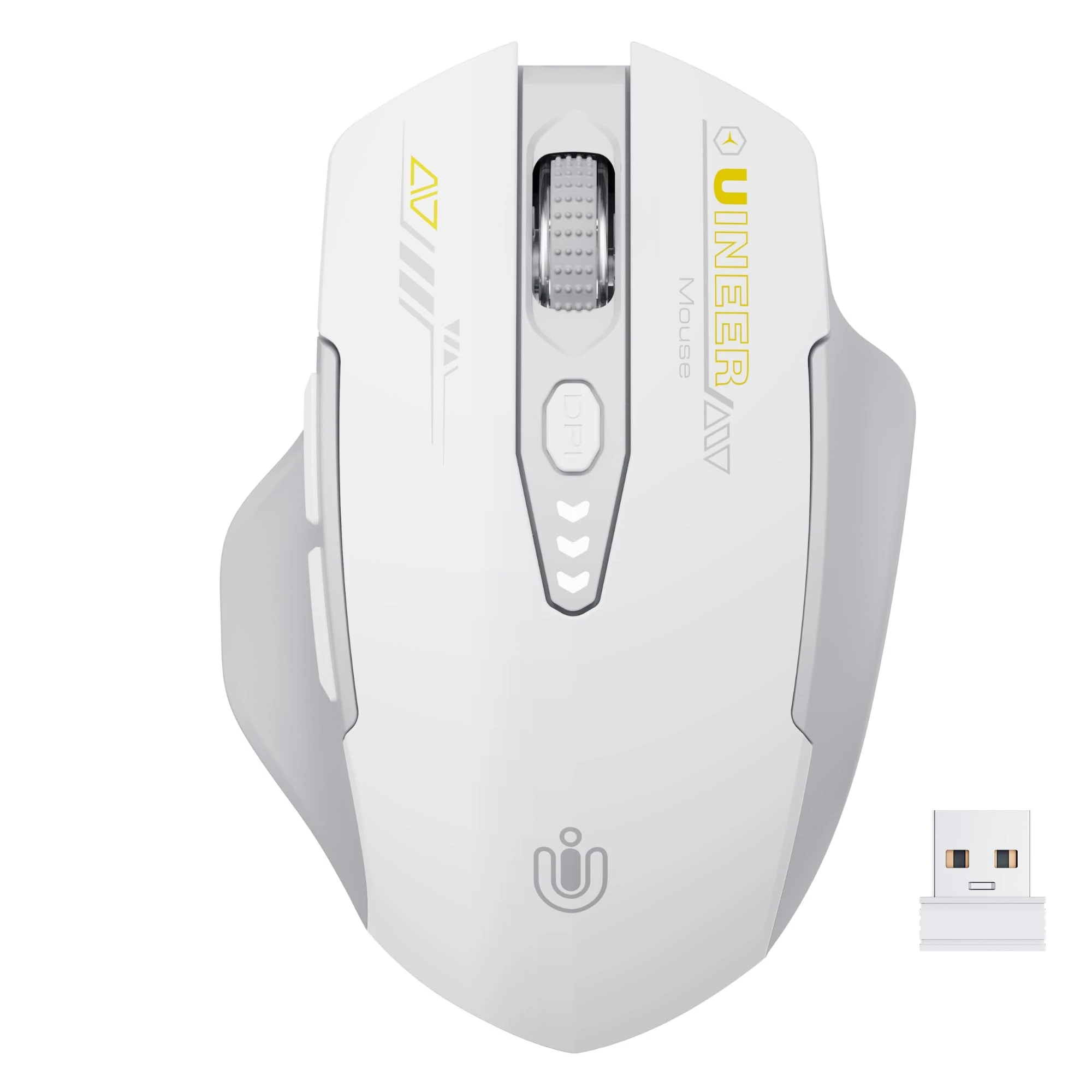 Uineer Wireless Mouse,[Upgraded] Rechargeable Mouse with 2.4GHz Connection, Visible Battery Display, 4 Adjustable DPI levels,Optical Computer for Laptop PC Computer,White and Grey