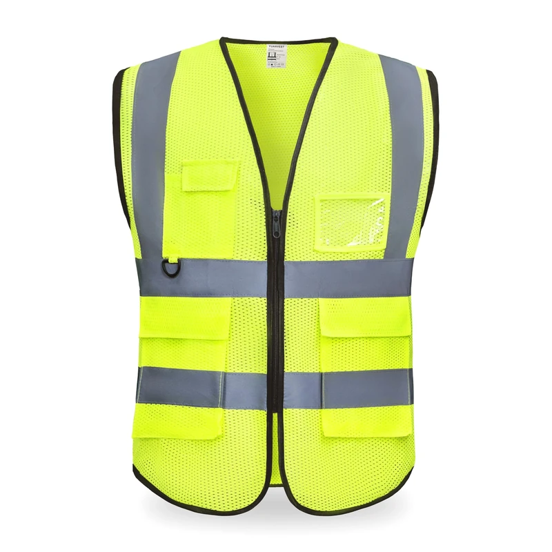 YUANVEST Hi Vis Vests for Men Women 5 Pockets,High Visibility Reflective Safety Security Vest,2-inch Reflective Strip High Visibility Vest,Meets ANSI/ISEA Standards (Yellow-Mesh, XL)
