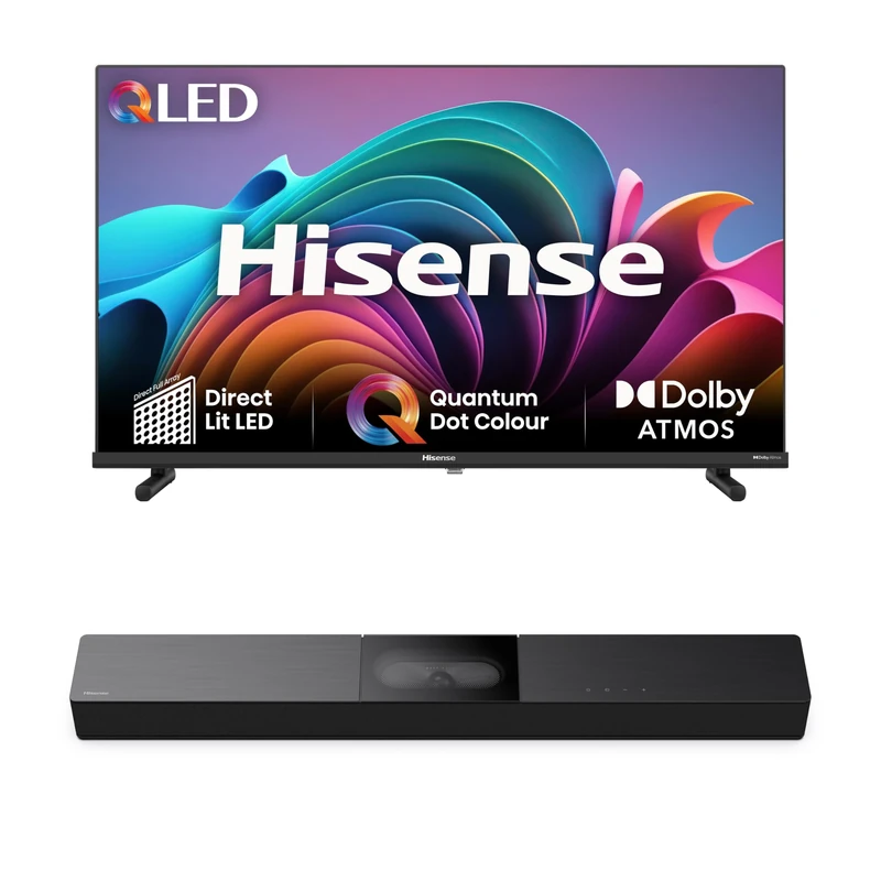 Hisense TV & Soundbar Bundle: 32A5NQTUK with Direct Lit LED, Quantum Dot Colour Plus the HS2000 Soundbar with 240W Power,visulized built-in subwoofer- Perfect Match for Visual-Audio Experience