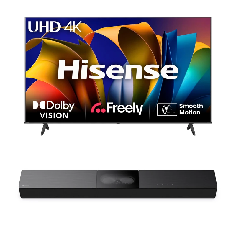 Hisense TV & Soundbar Bundle: 50E6NTUK TV with 4K Direct Lit, Quad Core 4K Processor Plus the HS2000 Soundbar with 240W Power,visulized built-in subwoofer- Perfect Match for Visual-Audio Experience