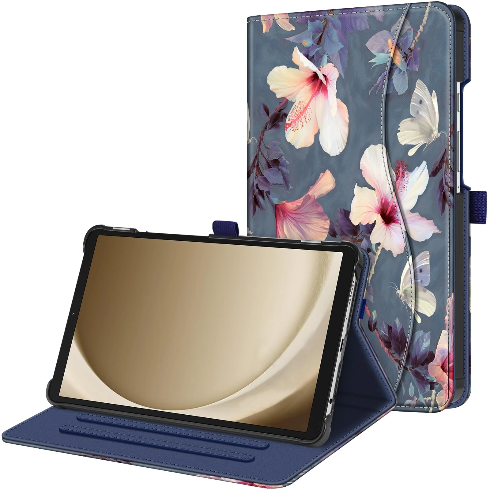 FINTIE Case for Samsung Galaxy Tab A11 8.7" 2025/ A9 8.7" 2023, Multi-Angle Viewing Smart Stand Back Cover with Pocket, Blooming Hibiscus