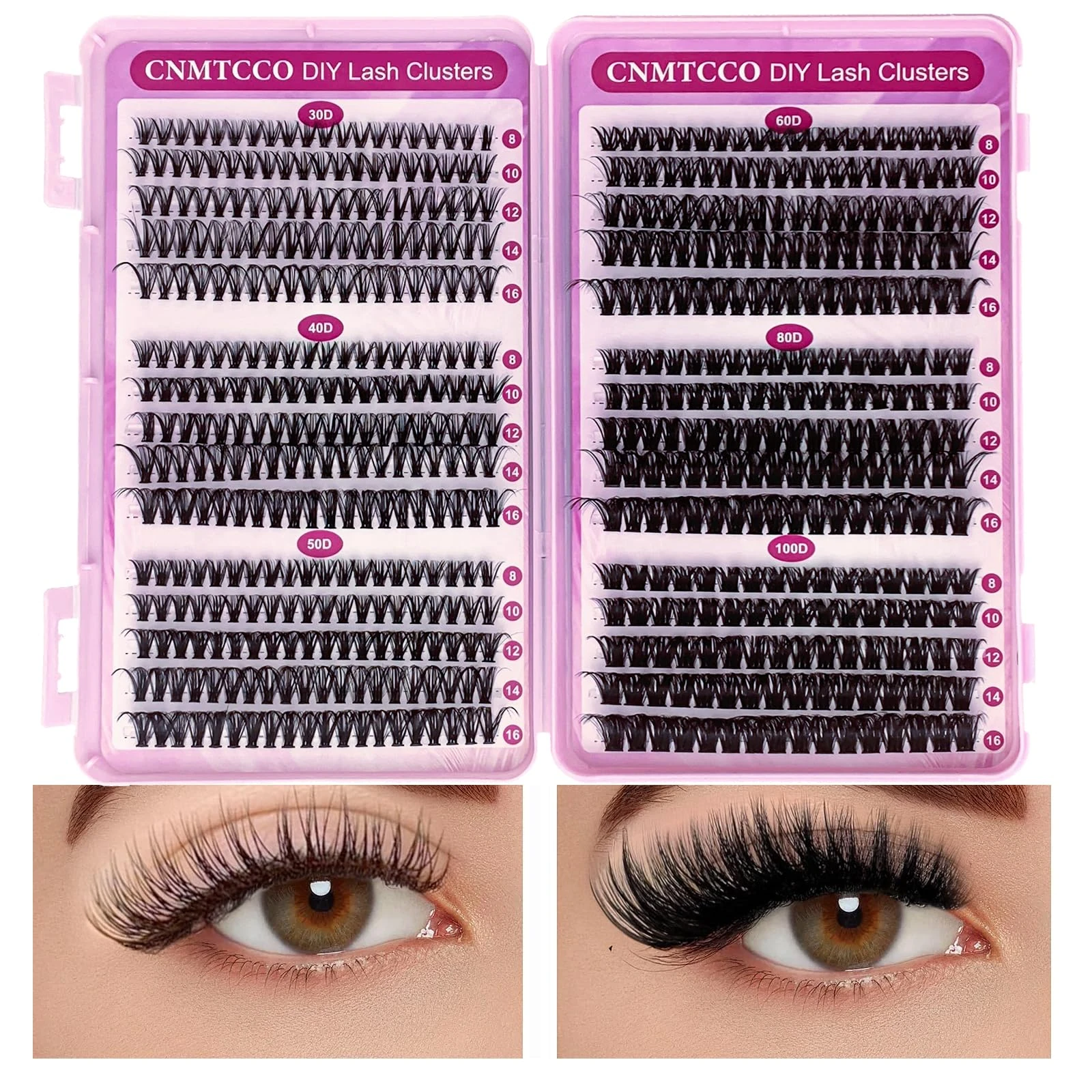 CNMTCCO Individual Eyelashes 570pcs Natural Cluster Lashes D Curl Fluffy Lash Clusters Wispy Individual Lashes Cluster for DIY Lash Extensions at Home (8-16mm 30+40+50+60+80+100D) (Max)