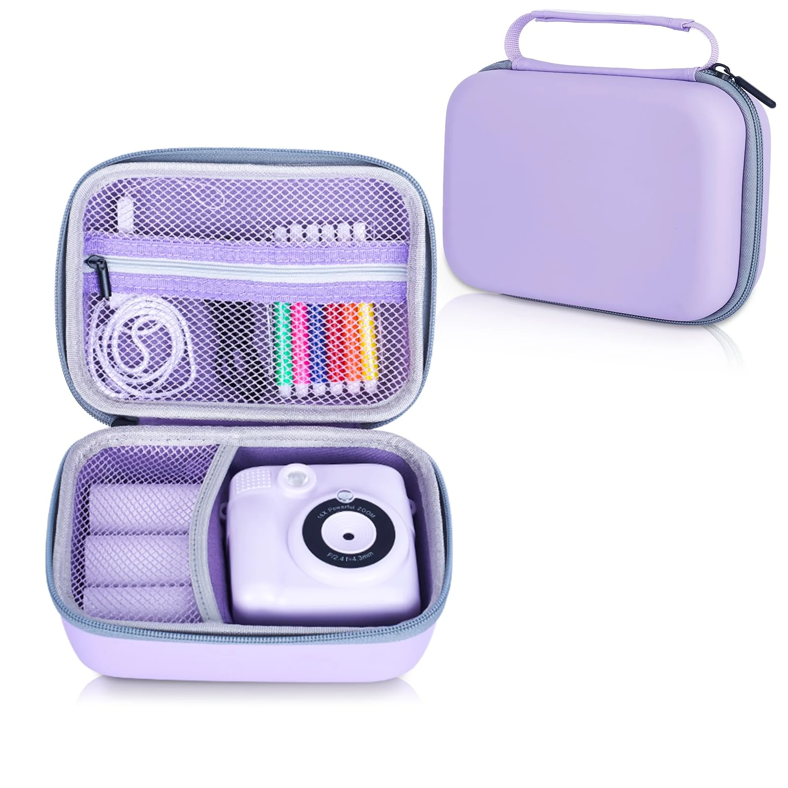 Riosin Kids Camera Case Compatible with Hangrui/TIATUA/CalineGam/OPERHOO/GREENKINDER/ETIKEZ/Himont/Gofunly/ASTGMI Kids Camera Instant Print, Hard Storage Case with Inner Pocket- Case Only (Purple)