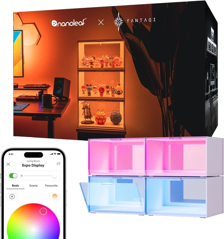 Nanoleaf Smart Expo Case, LED Shoe Boxes Sneaker Display Case, Stackable Shoe Storage Organizers, Collection Crate, Figures & Collectibles Showcase (4-Pack Starter Kit)