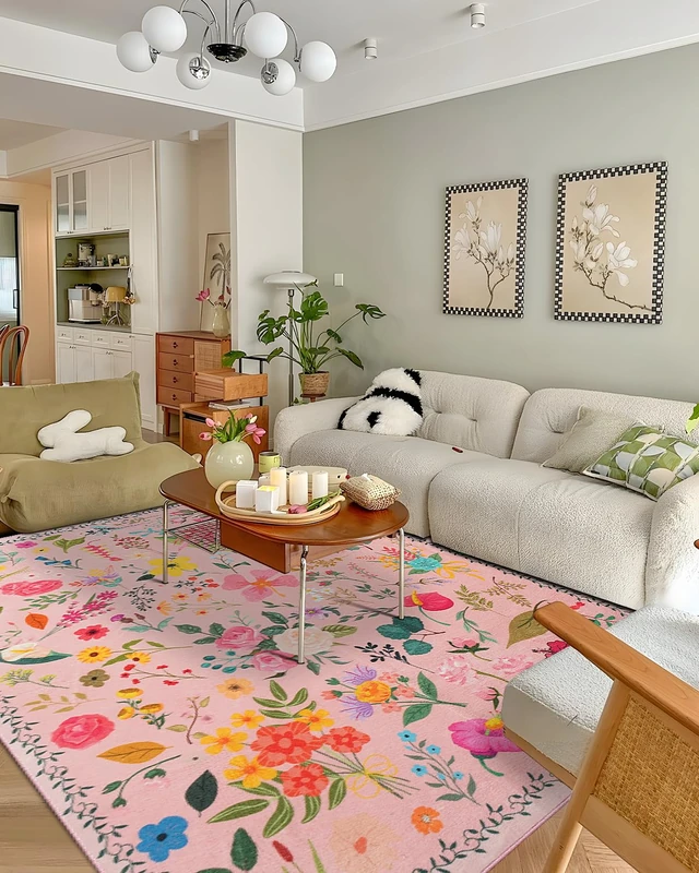 CRYPTOLITE Area Rugs for Living Room Bedroom Dining Room Floral Pattern Non-Slip Machine Washable 0.8cm Short Pile Non Shedding Carpet for Living Room Bedroom