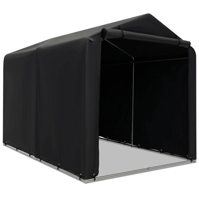 GiantexUK 7x5.2FT Garden Storage Shed, Waterproof Bike Motorcycle Tent with Roll-up Zipper Door & Ground Stakes, Heavy Duty Galvanised Steel Frame Utility Outdoor Bicycle Cover Shelter (Dark Grey)