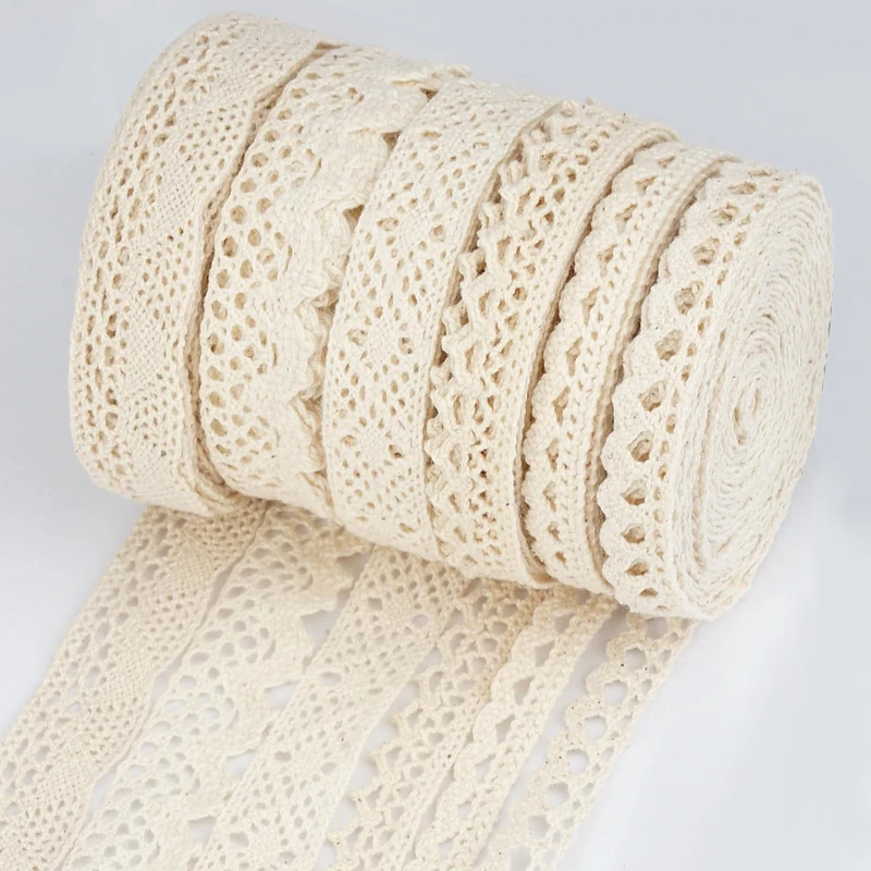 Jinsion 6 Rolls Lace Trimming for Sewing, 30 Yards Vintage Beige Lace Trim, 0.8-2 cm Decorative Ribbon Textile Fabric, Laces Ribbon Decoration for Sewing DIY Craft Wedding Scrapbooking Gift Box