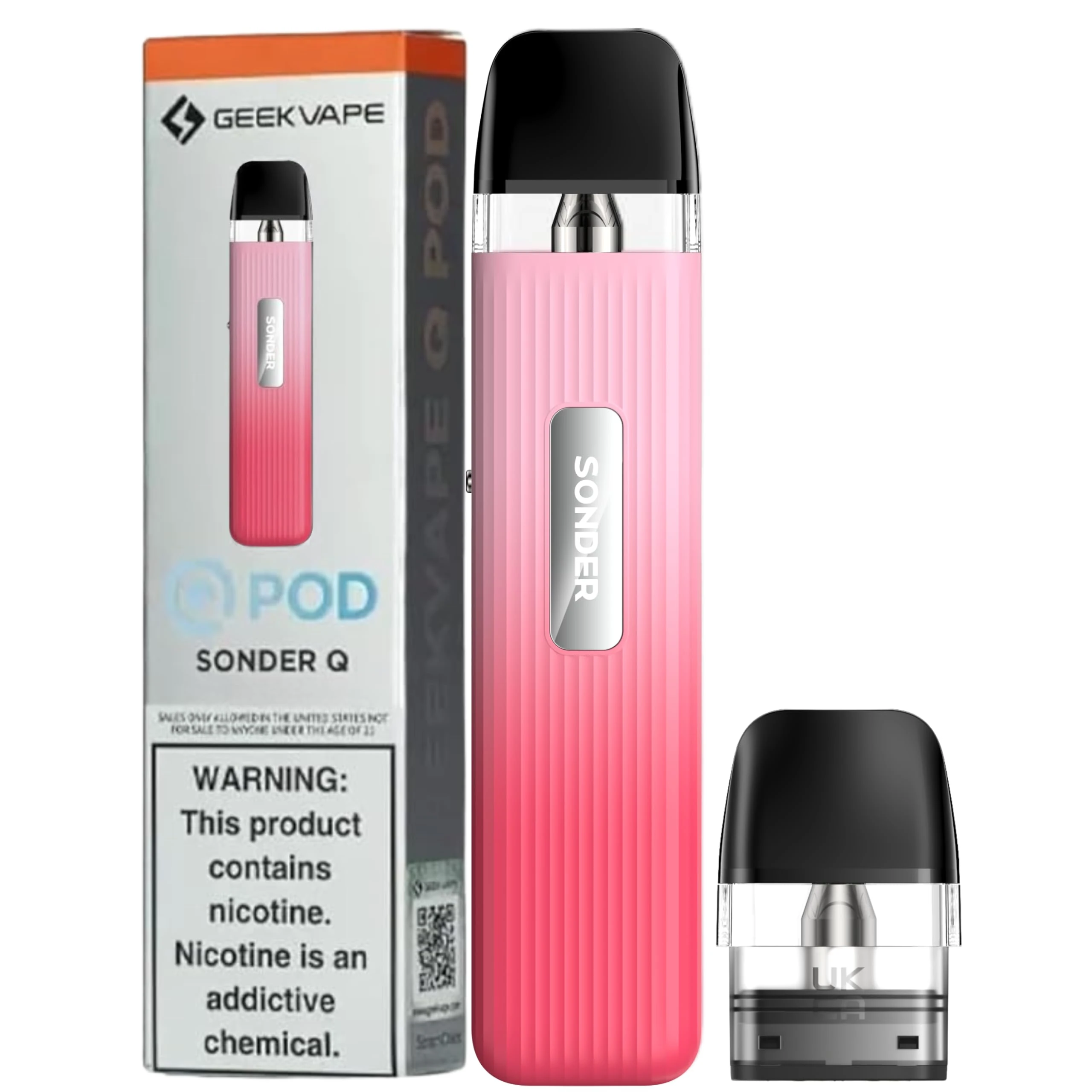 Geekvape Sonder Q Pod Kit Rose Pink Compatable for Geek Vape E-cigarettes, Adjustable Airflow, Draw-to-vape Activation Cartridge Capacity, Sonder Vape Pods, Sonder - No Nicotine