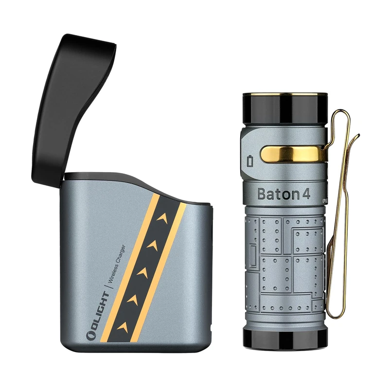 OLIGHT Baton4 Kit 1,300 Lumens EDC Rechargeable LED Torch, Pocket Flashlight with Charging Case and Smart Indicator for Outdoors, Indoors and Emergency(Fighter Pilot)