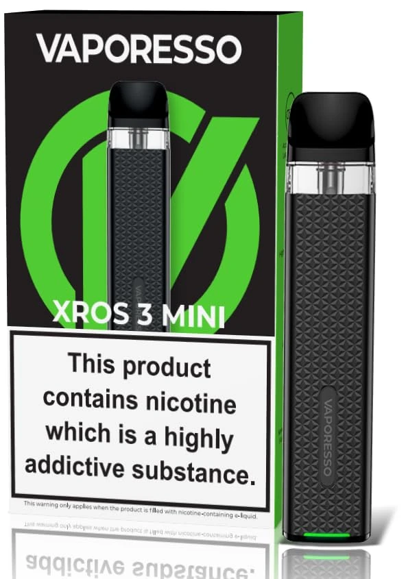 VAPORESSO XROS 3 MINI Vaping Kit, Rechargable, Refillable, Integrated 1000mAh Battery, MTL, Compact, Powerful, Stylish, 2mL, E Cigarettes, E Cig, Starter Kit, Vaporesso Vaping, No Nicotine (Black)