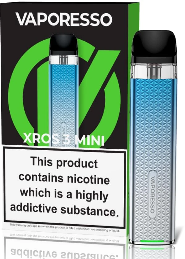 VAPORESSO XROS 3 MINI Vaping Kit, Rechargable, Refillable, Integrated 1000mAh Battery, MTL, Compact, Powerful, Stylish, 2mL, E Cigarettes, E Cig, Starter Kit, Vaporesso Vaping, No Nicotine (Sky Blue)
