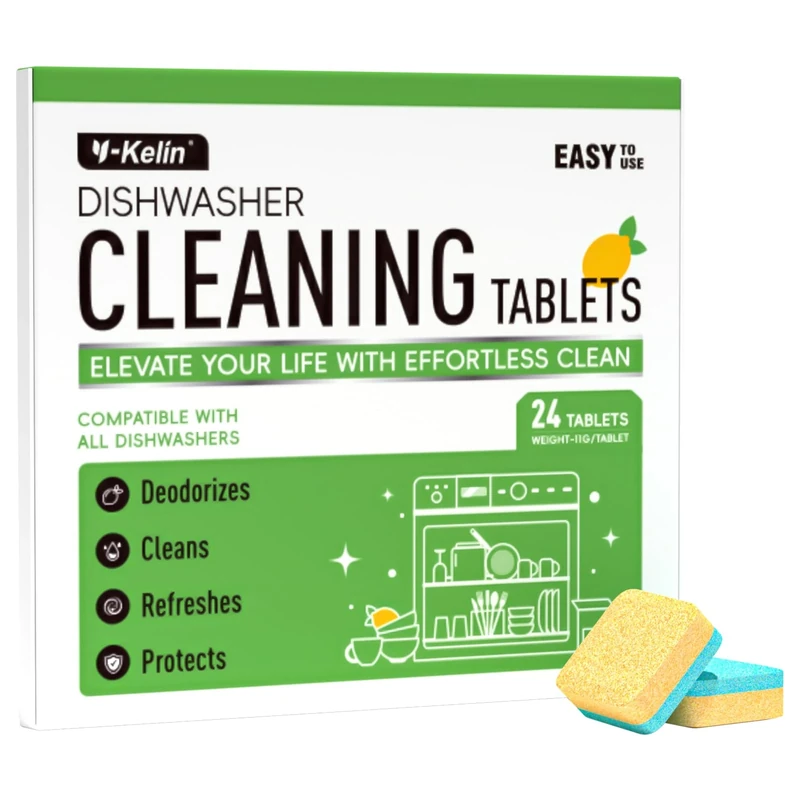 Dishwasher Cleaner and Deodorizer Tablets - 24 Pack Deep Cleaning Descaler for Dishwasher Machine, Heavy Duty, Septic Safe, Removes Grease & Build-ups, 12 Month Supply