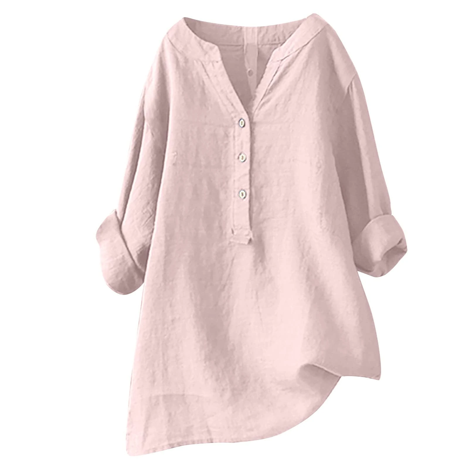 TURWXGSO Long Sleeve Tops Women Dressy Casual Blouses Elegant Button Down Henley Shirts Plain Linen Blouse Loose Tunic Top to Wear with Leggings Fall Work Office Pullover UK S-5XL Sale