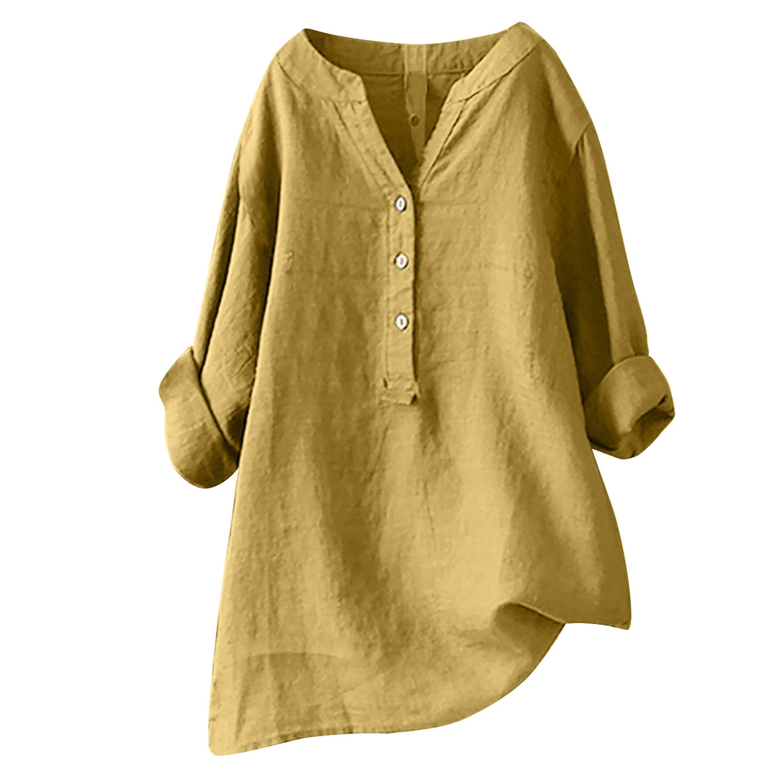 TURWXGSO Long Sleeve Tops Women Dressy Casual Blouses Elegant Button Down Henley Shirts Plain Linen Blouse Loose Tunic Top to Wear with Leggings Fall Work Office Pullover UK S-5XL Sale