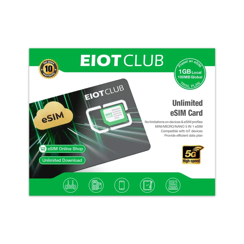 EIOTCLUB eSIM Adapter for Android Phones – Convert SIM Slot to eSIM, 9 Rewritable Profiles, Supports Third-Partyesim, Preloaded 1GB Europe + 100MB Global (200 Countries) data, Reusable, No Contract