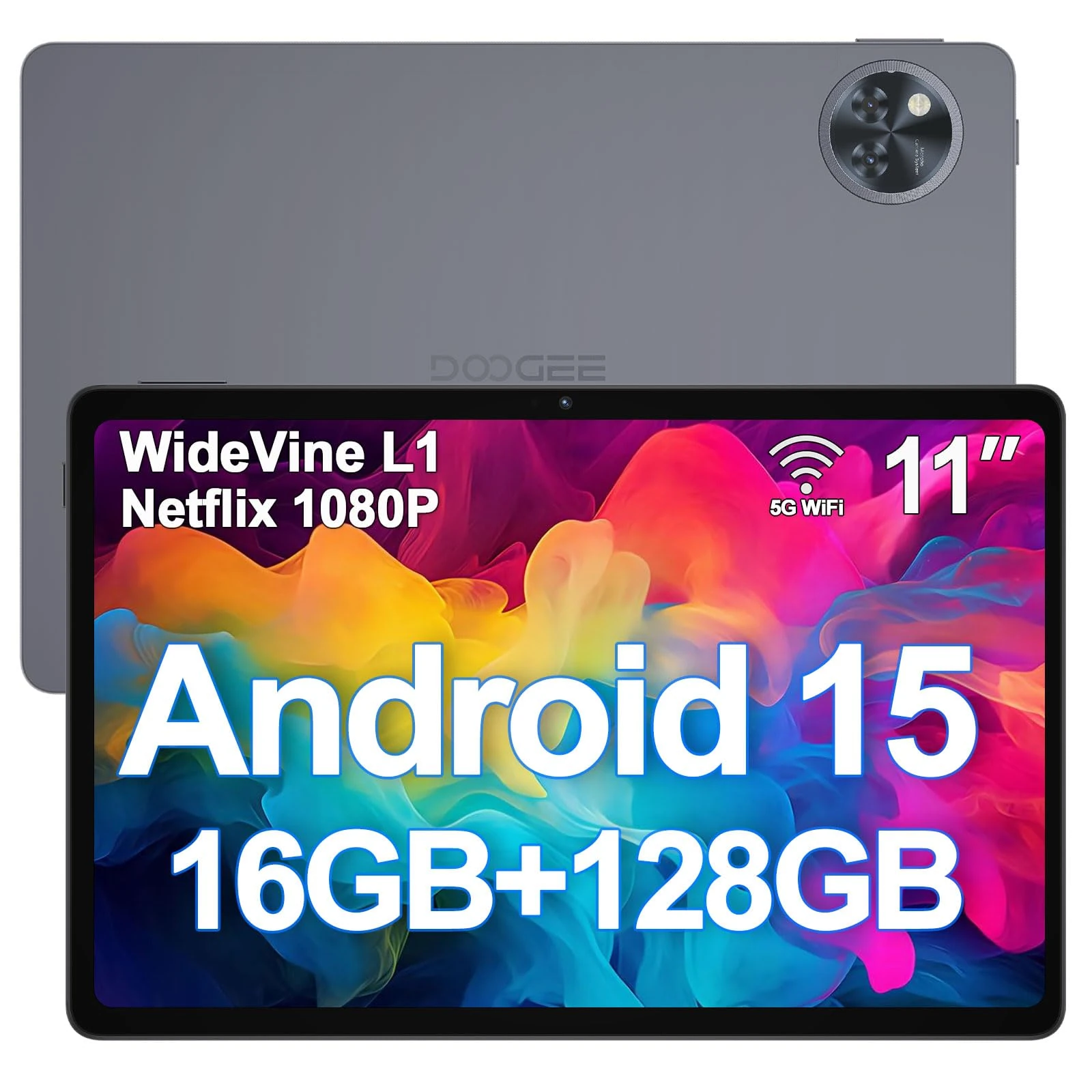 DOOGEE U11 Android 15 Tablets, 11 Inch Tablet, 16GB+128GB/2TB, 8580mAh, 90 Hz Screen Gaming Tablet, Octa Core Android Tablets, 5G WiFi/Widevine L1/ Netflix/Face Unlocking/ 13MP+5MP/OTG/GPS - Gray