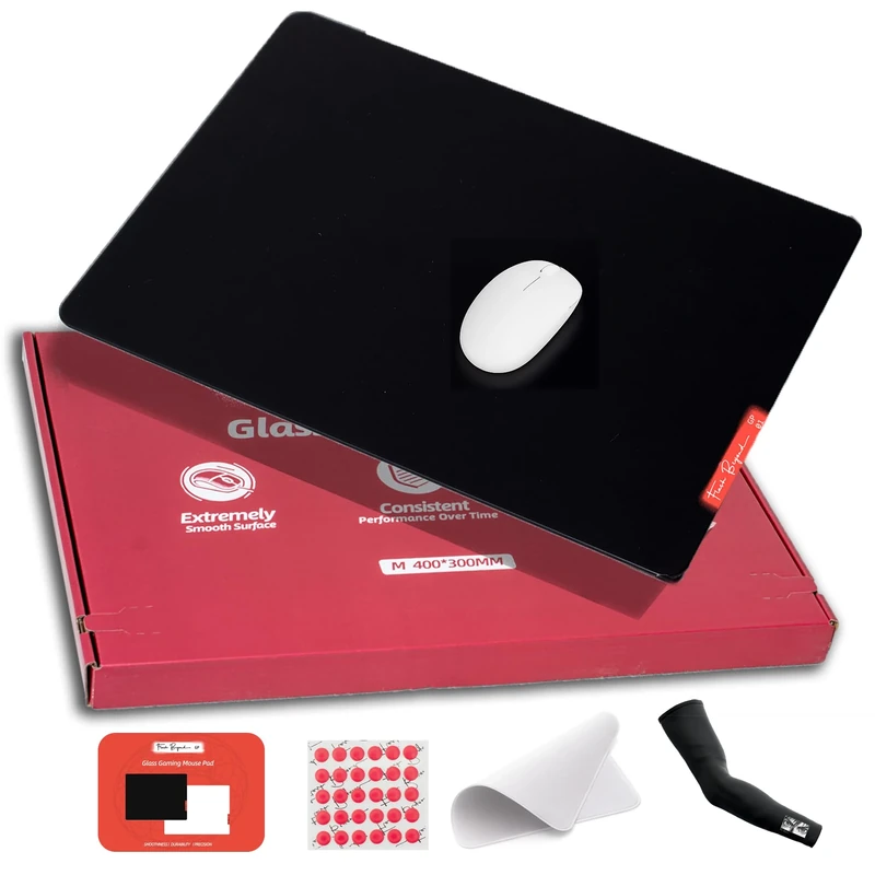 Flash Beyond Glass Gaming Mouse Pad - Premium Glass Pad with Anti-Slip Rubber Base - Smooth, Precise Tracking, Durable Surface for High-Speed Gaming, Ideal for FPS Players (Black, Middle-40 * 30CM)