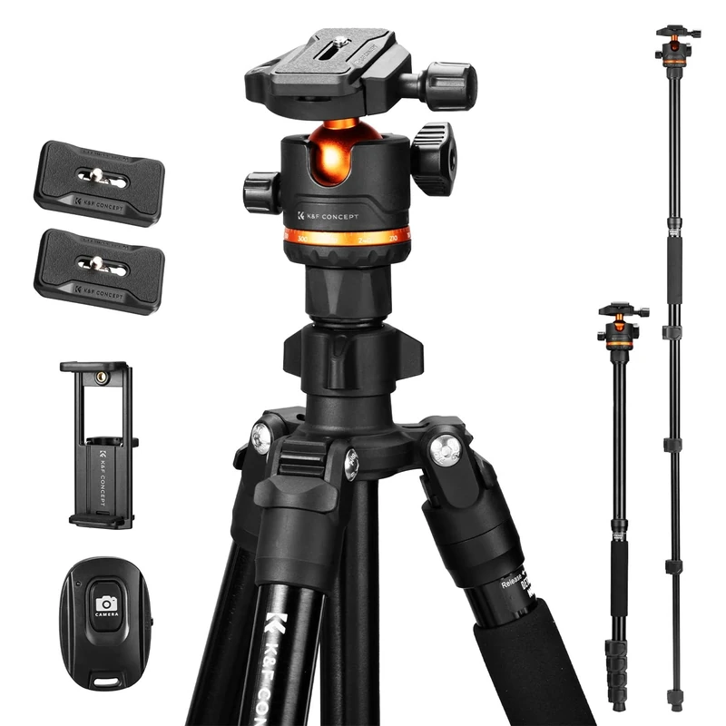 K&F CONCEPT 75.6''/192cm Camera Tripod, Heavy Duty DSLR Tripod with 360° Ball Head Load Capacity 8kg/17.6lbs, Detachable Monopod, Cellphone Clip for Smartphone O275A5+BH-36