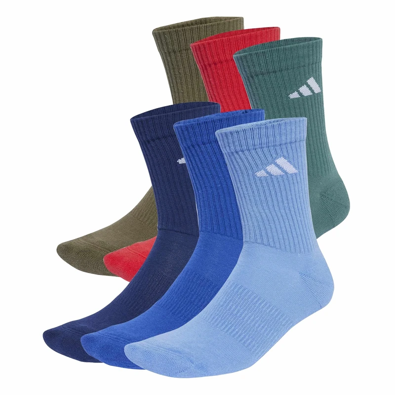 adidas Unisex CUSHIONED CREW SOCKS 6 PAIR PACK, Dark Blue/Royal Blue/Olive Strata/Pure Ruby, 8.5-10
