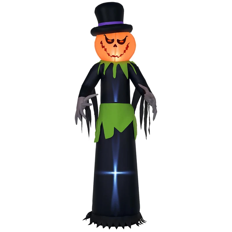 Outsunny 8FT Tall Halloween Inflatable Pumpkin Ghost in A Hat LED Lights