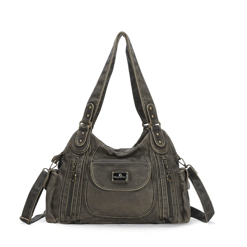 Angel Kiss Purses for Women, Large Shoulder Bag Hobo Tote Purse Mutipocket Faux Leather Satchel Hobo Purse, Green 2