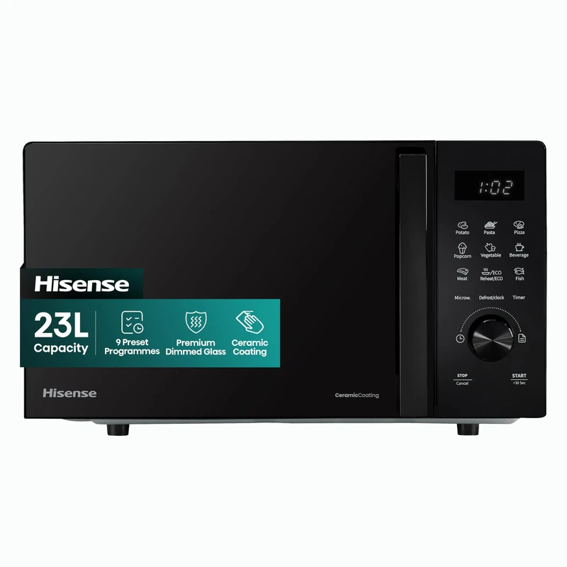Hisense H23MOBSD1HUK 23 Litre 800W electronic Microwave with Auto Defrost, Digital Display, Smart Cook, Multi level cooking and Easy Clean- Black