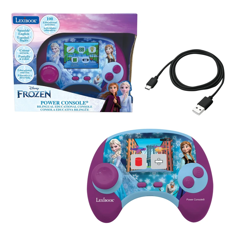Lexibook - Disney Frozen - Power Console®, Bilingual Spanish/English educational game console with 100 activities, JCG100FZi2