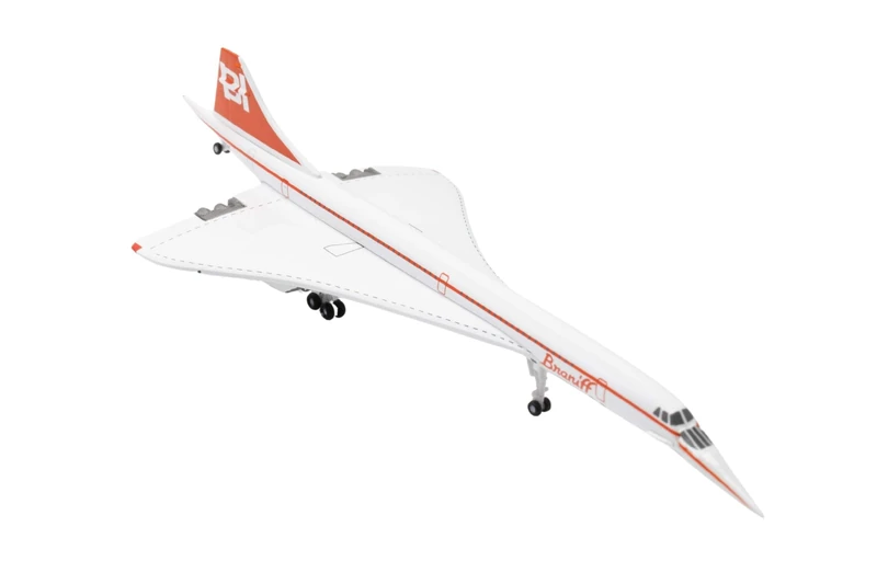 herpa Braniff International Concorde N81AC Miniature 1:500 Scale Collectible Model without Base Metal White and Red