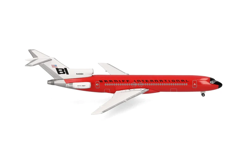 herpa Miniatuherpa Braniff International Boeing 727-200-Solid Red Miniature 1:500 Scale Collectible Model without Base Metal Model 537551 - Image 1