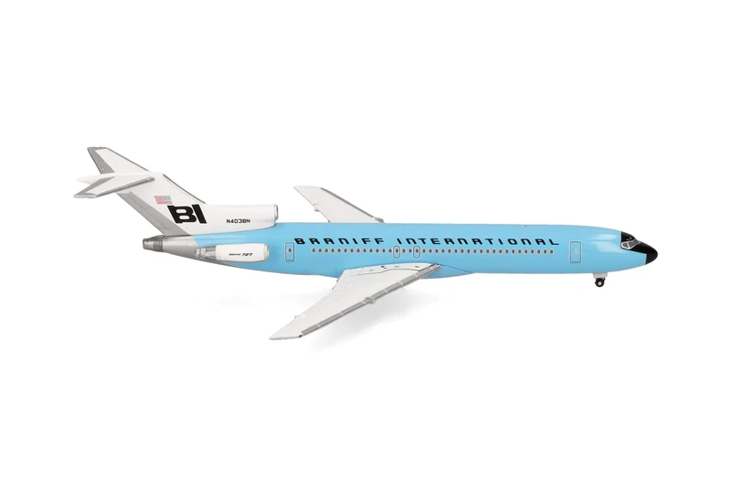 herpa Braniff International Boeing 727-200-N403BN-Solid New Dark Blue Miniature 1:500 Scale Collectible Model without Base Metal Blue 537544