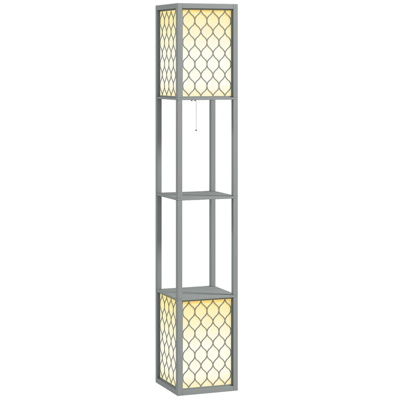 HOMCOM Floor Lamp with Shelves Tall Standing Lamp Dual Light Grey