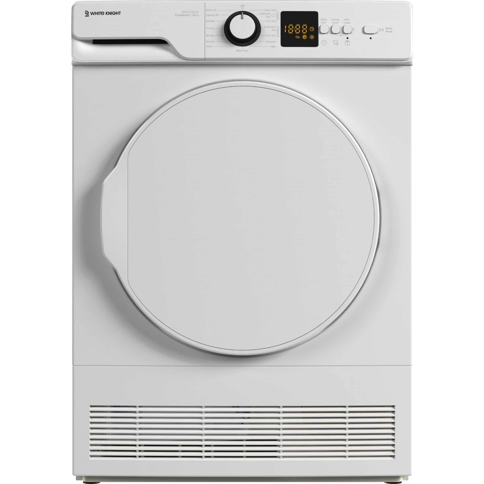 White Knight WK-AT8CW 8kg Condenser Tumble Dryer,15 Programmes, Auto Dry, B Rated - H84.5 x W59.6 x D56.3 (cm)