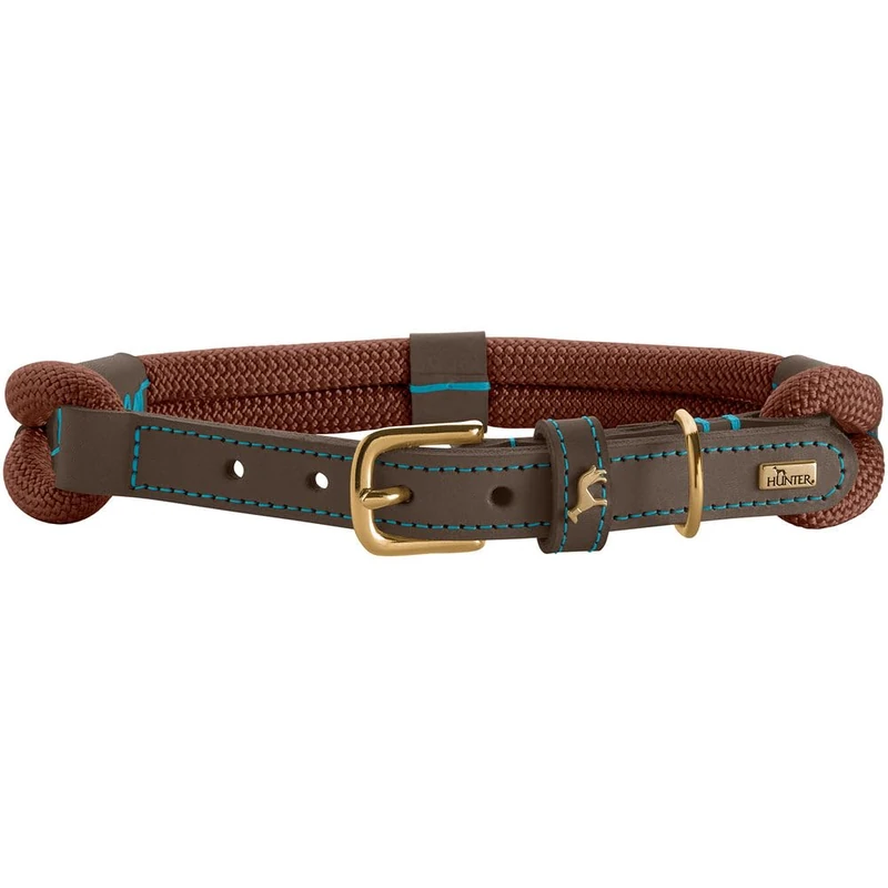HUNTER Malia Dog Collar, Colour: Chocolate Brown/Dark Brown, Made of Soft Rope and Robust Leather, Lightweight, Durable, Modern & Elegant Look, Fresh Colours, Made in Germany, Size: 55