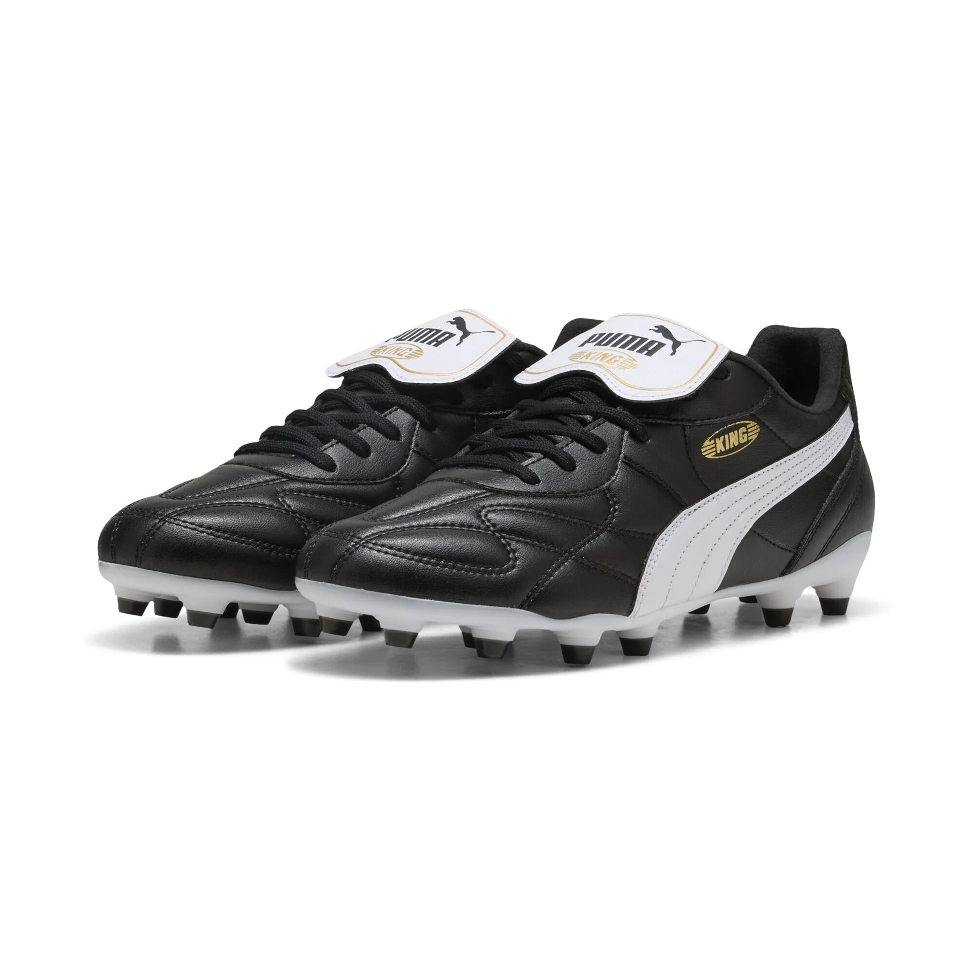 PUMA Unisex King TOP FG/AG Soccer Shoe, Black White Gold, 6 UK