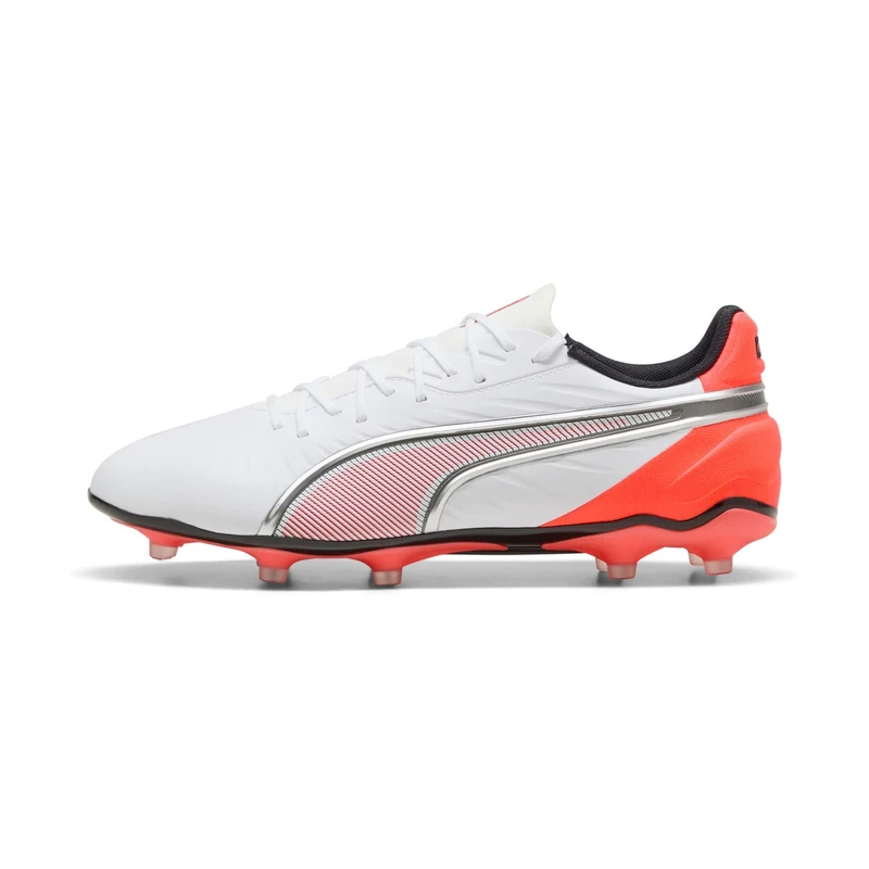 PUMA Unisex King Match Firm Ground/Artifical Ground Football Boots, PUMA White-PUMA Silver-Glowing Red, 6.5 UK