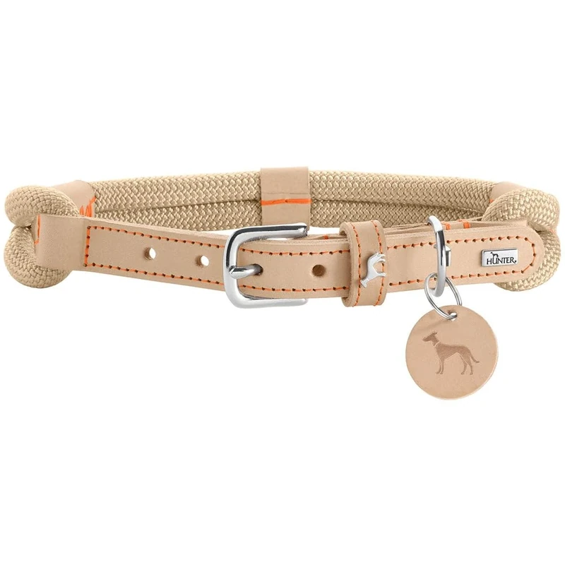 HUNTER Malia Dog Collar Beige/Natural Made of Soft Rope and Robust Leather Lightweight Durable Modern & Elegant Look Fresh Colours Made in Germany Size: 50