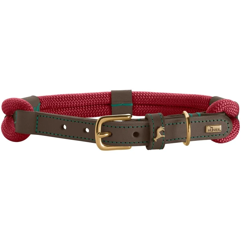 HUNTER Malia Dog Collar, Colour: Wine Red/Dark Brown, Made of Soft Rope and Robust Leather, Lightweight, Durable, Modern & Elegant Look, Fresh Colours, Made in Germany, Size: 55