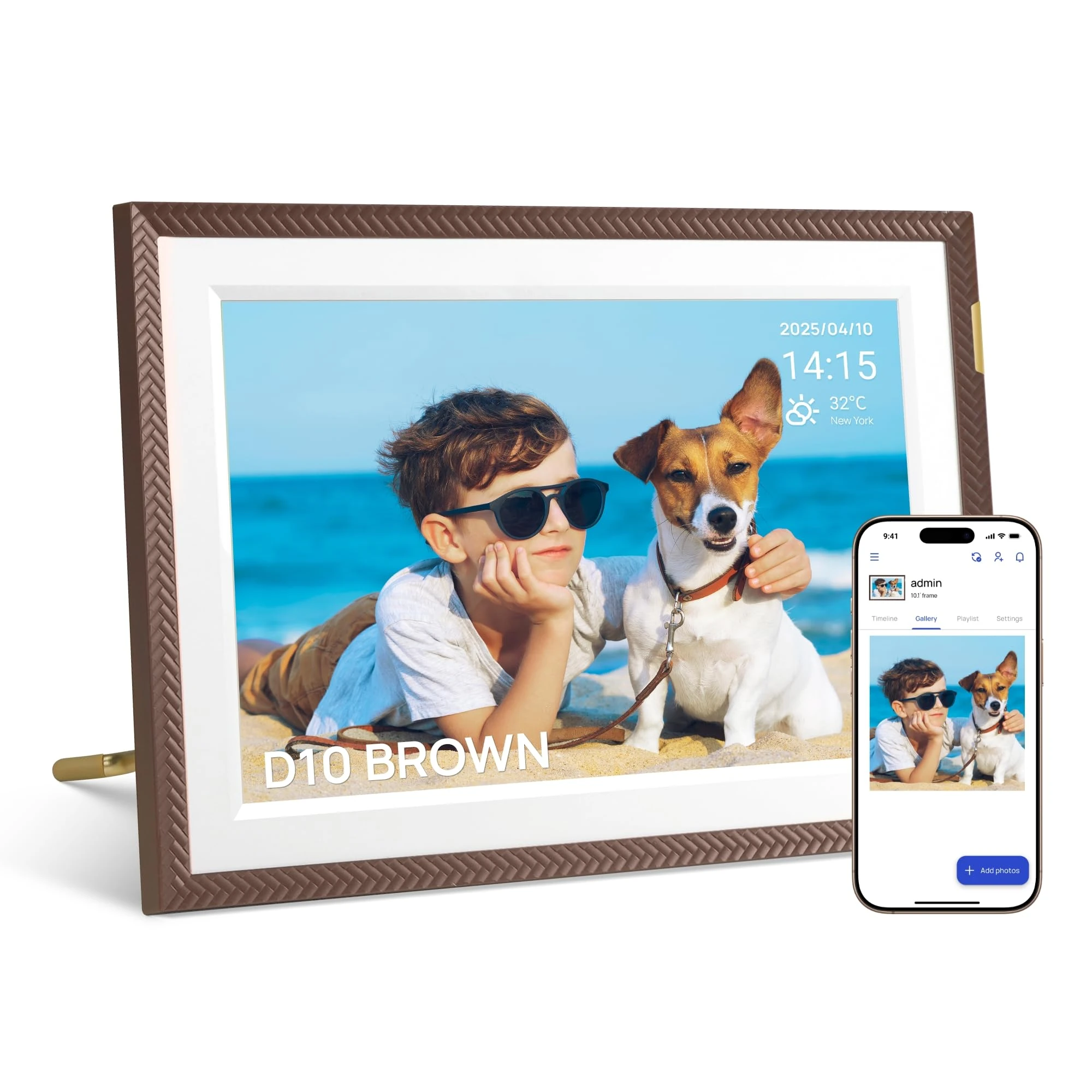 ARZOPA WiFi Digital Photo Frame 10.1" Free Unlimited Cloud Storage HD Touch Screen Easy Setup No Subscription Fees Sharing Unlimited Photos/Videos Best Electronic Photo Frame for Gifting - D10 Brown