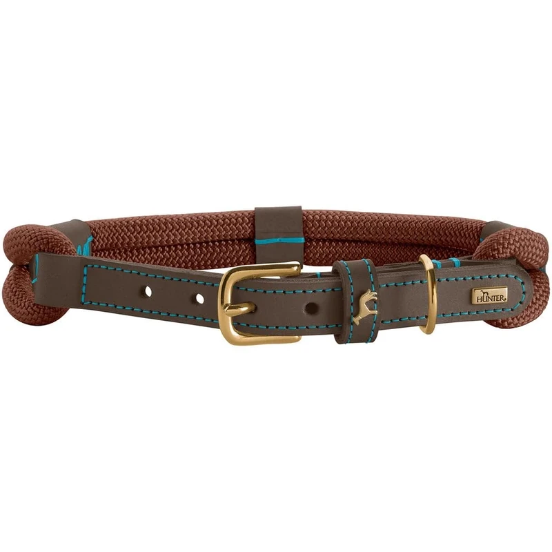 HUNTER Malia Dog Collar, Colour: Chocolate Brown/Dark Brown, Made of Soft Rope and Robust Leather, Lightweight, Durable, Modern & Elegant Look, Fresh Colours, Made in Germany, Size: 50