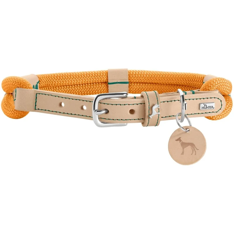 HUNTER Malia Dog Collar Colour: Apricot/Natural, Made of Soft Rope and Robust Leather, Lightweight, Durable, Modern & Elegant Look, Fresh Colours, Made in Germany, Size: 65
