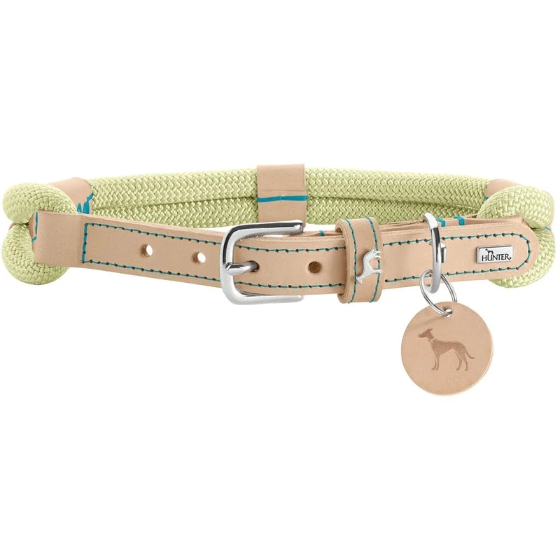 HUNTER Malia Dog Collar Colour: Mint/Natural, Made of Soft Rope and Robust Leather, Lightweight, Durable, Modern & Elegant Look, Fresh Colours, Made in Germany, Size: 60