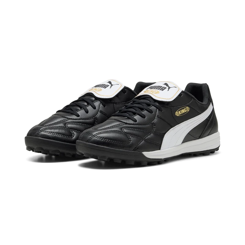 PUMA Unisex King TOP TT Soccer Shoe, Black White Gold, 10.5 UK