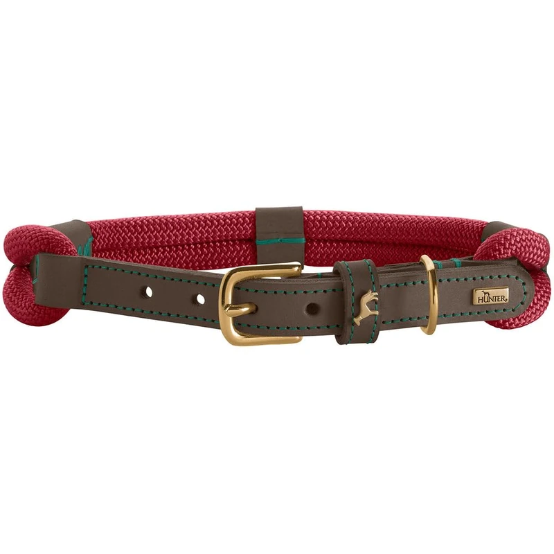 HUNTER Malia Dog Collar, Colour: Wine Red/Dark Brown, Made of Soft Rope and Robust Leather, Lightweight, Durable, Modern & Elegant Look, Fresh Colours, Made in Germany, Size: 50