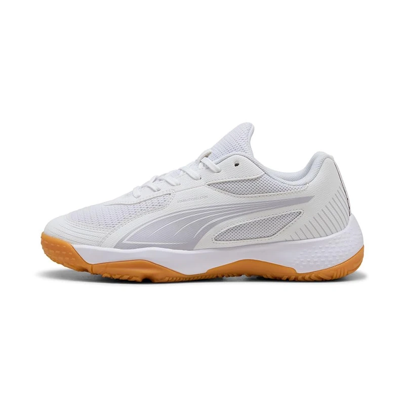 PUMA SOLARFLASH III JR Indoor Court Shoe, White-Lilac Crush-Berry, 10 UK