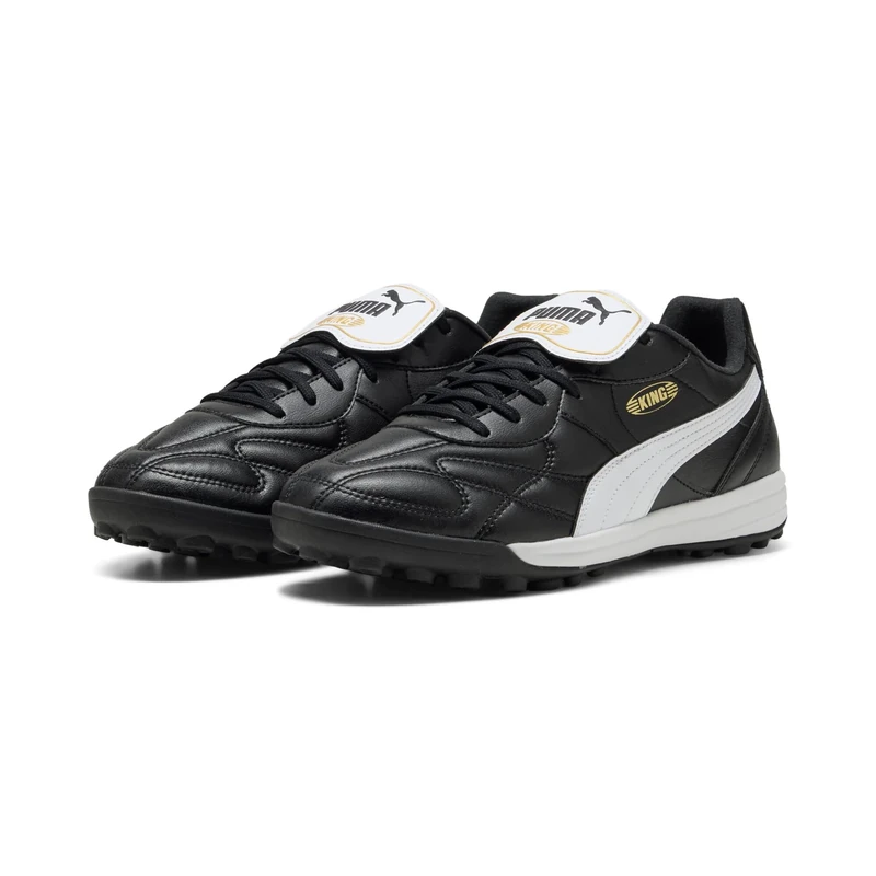 PUMA Unisex King TOP TT Soccer Shoe, Black White Gold, 7 UK