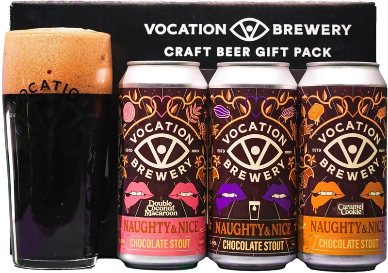 Vocation Brewery Naughty & Nice Chocolate Stout Gift Set | Craft Beer Gift Pack | 3 x 440ml & Branded Glass