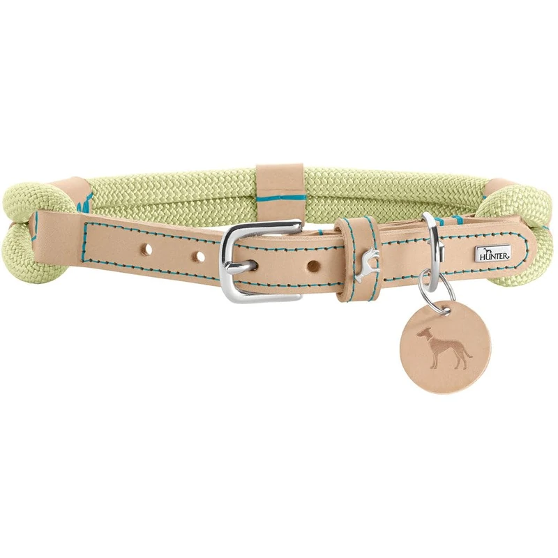 HUNTER Malia Dog Collar Colour: Mint/Natural, Made of Soft Rope and Robust Leather, Lightweight, Durable, Modern & Elegant Look, Fresh Colours, Made in Germany, Size: 55